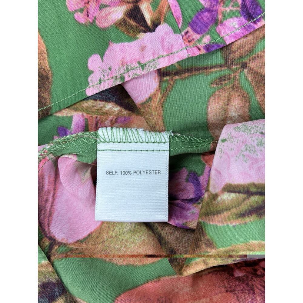 Rose + Olive Womens XS Green Pink Floral Smocked Ruffle Sleeve Blouse Romantic - Picture 6 of 10